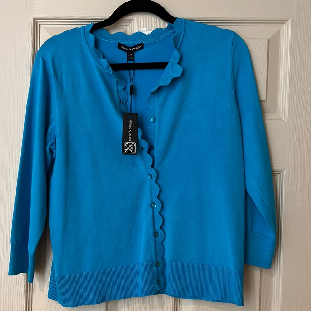 New, turquoise button down cardigan, size large, Cable & Gauge